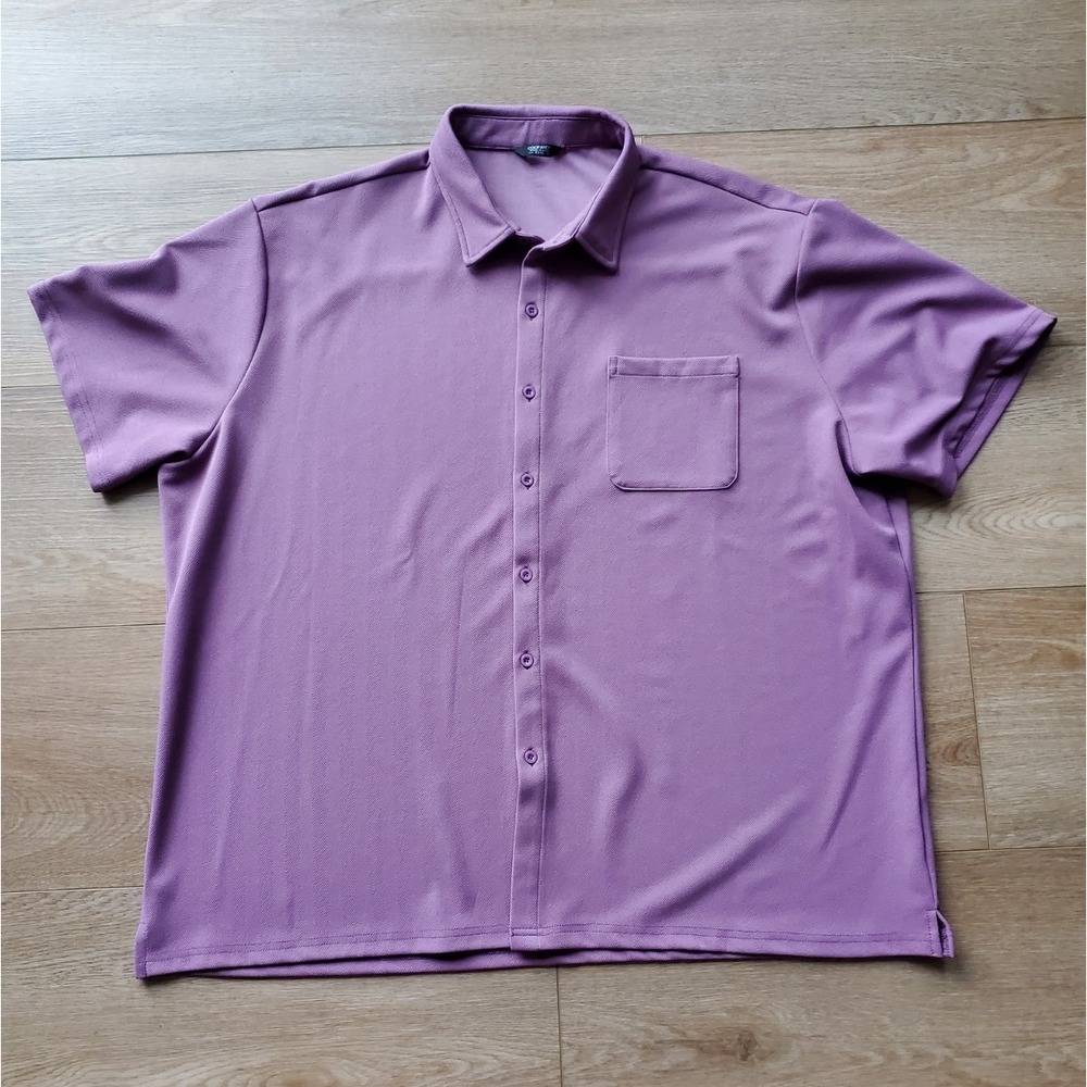 Coofandy Men's XXXL Purple Solid Polo Short Sleeve Collared Button Pocket